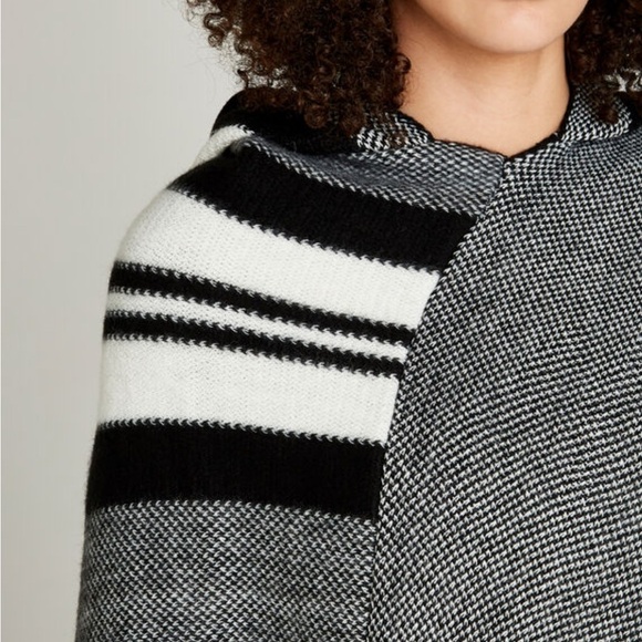Black Monochrome Striped Hooded Poncho - Picture 3 of 12